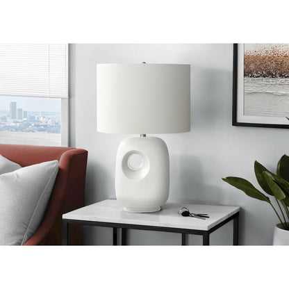 26"H, Table Lamp, White Ceramic, Ivory / Cream Shade, Contemporary, Modern