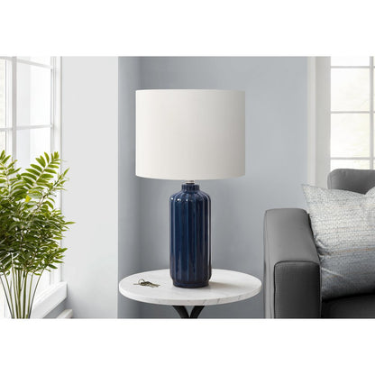 23"H, Table Lamp, Blue Ceramic, Ivory / Cream Shade, Contemporary, Modern