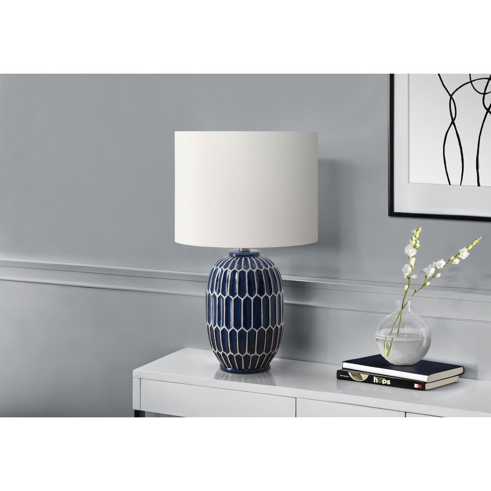 22"H, Table Lamp, Blue Ceramic, Ivory / Cream Shade, Contemporary, Modern