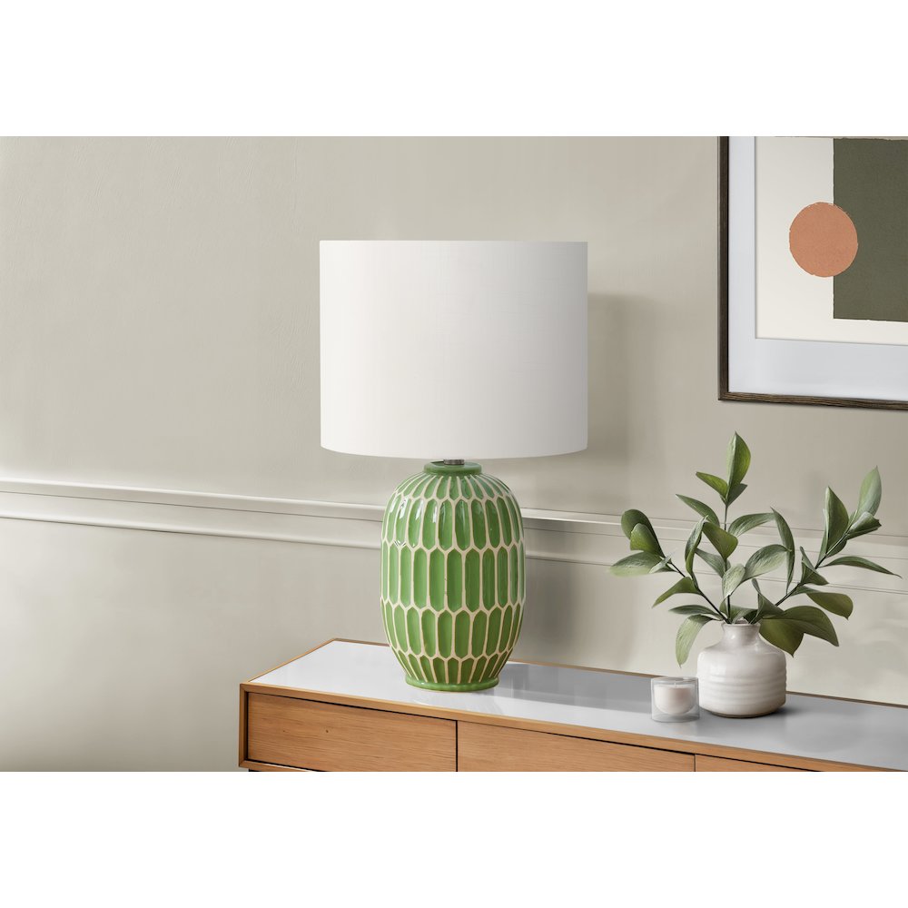 22"H, Table Lamp, Green Ceramic, Ivory / Cream Shade, Contemporary, Modern