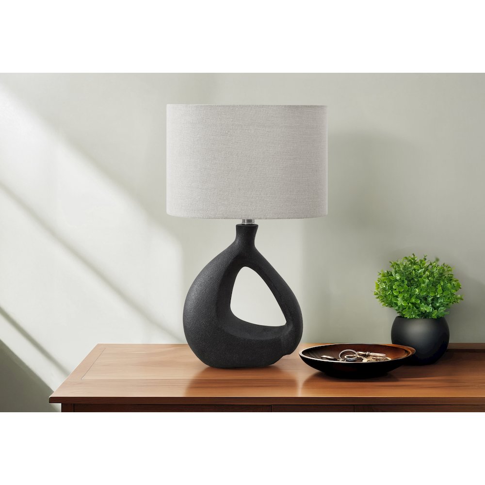 Lighting, 23"H, Table Lamp, Black Resin, Grey Shade, Contemporary, Modern