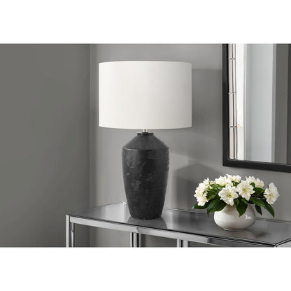 25"H, Table Lamp, Black Concrete, Ivory / Cream Shade, Contemporary, Modern