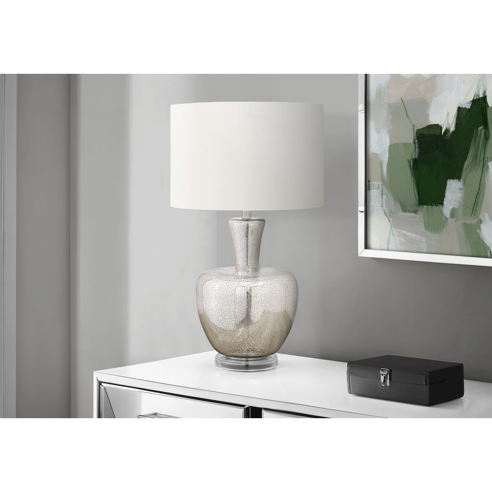 26"H, Table Lamp, Silver Glass, Ivory / Cream Shade, Contemporary, Modern