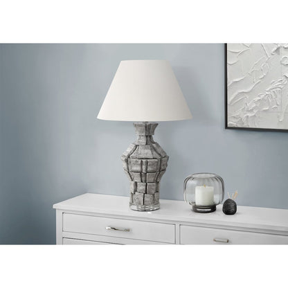 28"H, Table Lamp, Grey Resin, Ivory / Cream Shade, Contemporary, Modern