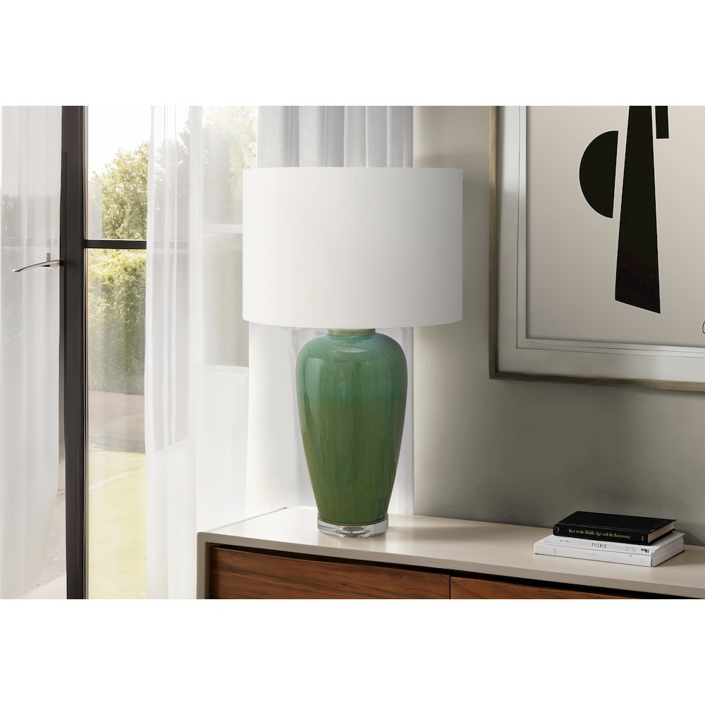Lighting, 29H, Table Lamp, Green Ceramic, Ivory / Cream Shade, Contemporary