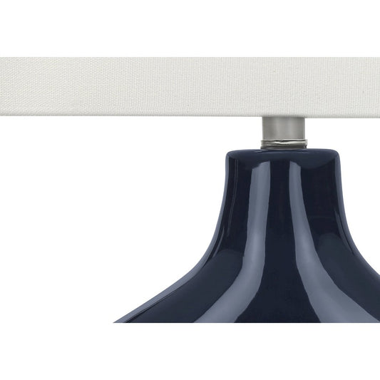 25"H, Table Lamp, Blue Ceramic, Ivory / Cream Shade, Contemporary, Modern
