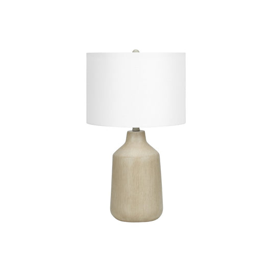 ="Lighting, 24""H, Table Lamp, Beige Concrete, Ivory / Cream Shade, Contemporar