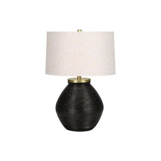 ="Lighting, 25""H, Table Lamp, Black Concrete, Ivory / Cream Shade, Contemporar