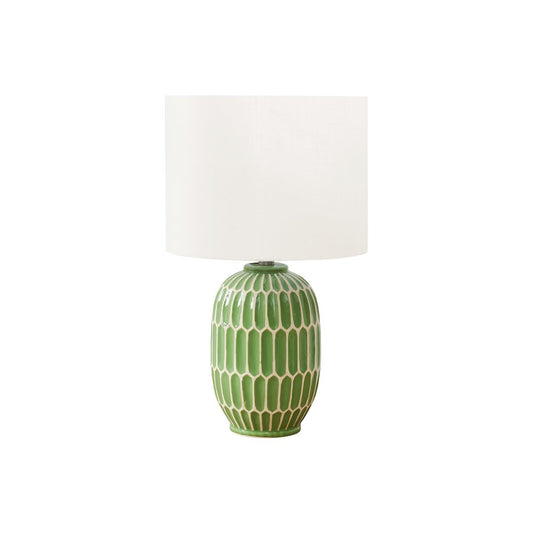 22"H, Table Lamp, Green Ceramic, Ivory / Cream Shade, Contemporary, Modern