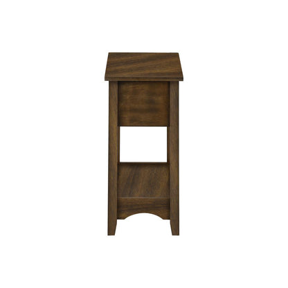 Accent Table, 2 Tier, Narrow, Storage Drawer, Brown Veneer, Transitional