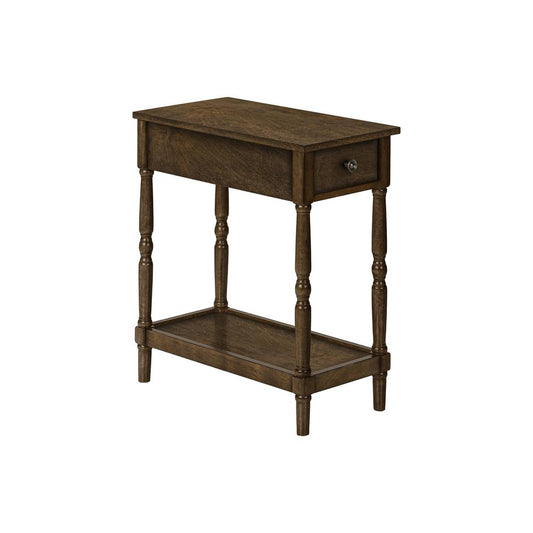 Accent Table, 2 Tier, Narrow, Lamp, Storage Drawer, Brown Veneer, Traditional