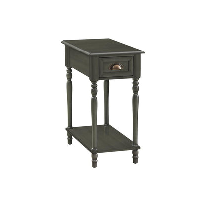 Accent Table, 2 Tier, Narrow, Lamp, Storage Drawer, Green Veneer, Traditional