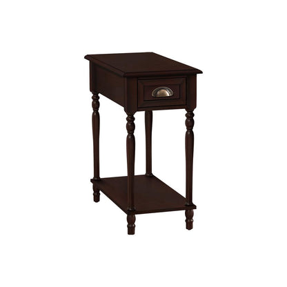 Accent Table, 2 Tier, Narrow, Lamp, Storage Drawer, Brown Veneer, Traditional