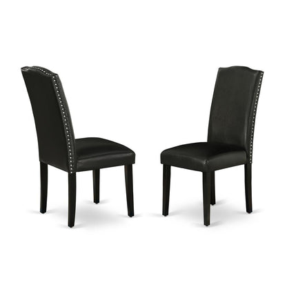 Encinal Parson Dining Room Chairs - Nailhead Trim Black Faux Leather Padded Chairs (Set of 2)