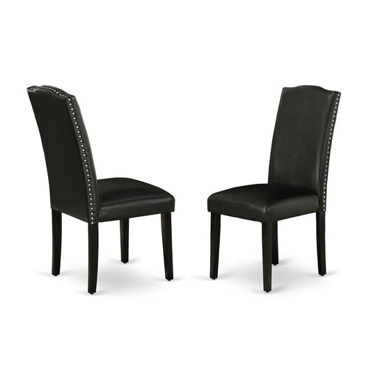 Encinal Parson Dining Room Chairs - Nailhead Trim Black Faux Leather Padded Chairs (Set of 2)