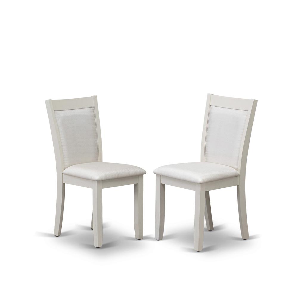 MZC0T01 Dining Chair Set of 2 - Cream Linen Fabric Seat and High Chair Back - Wire Brushed Linen White Finish (SET OF 2)