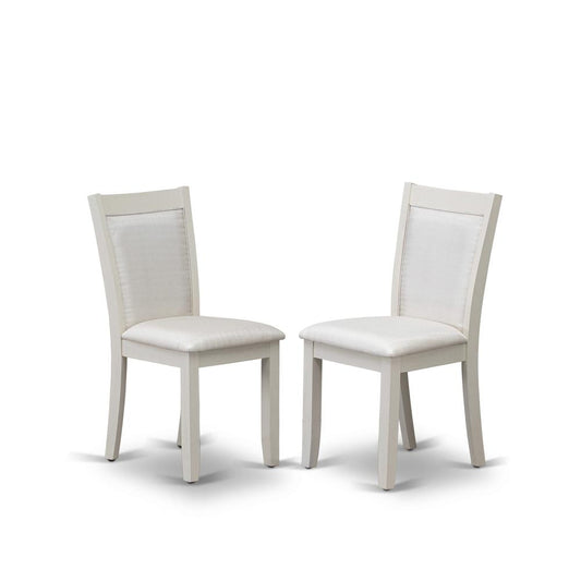 MZC0T01 Dining Chair Set of 2 - Cream Linen Fabric Seat and High Chair Back - Wire Brushed Linen White Finish (SET OF 2)
