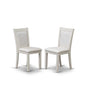 MZC0T01 Dining Chair Set of 2 - Cream Linen Fabric Seat and High Chair Back - Wire Brushed Linen White Finish (SET OF 2)