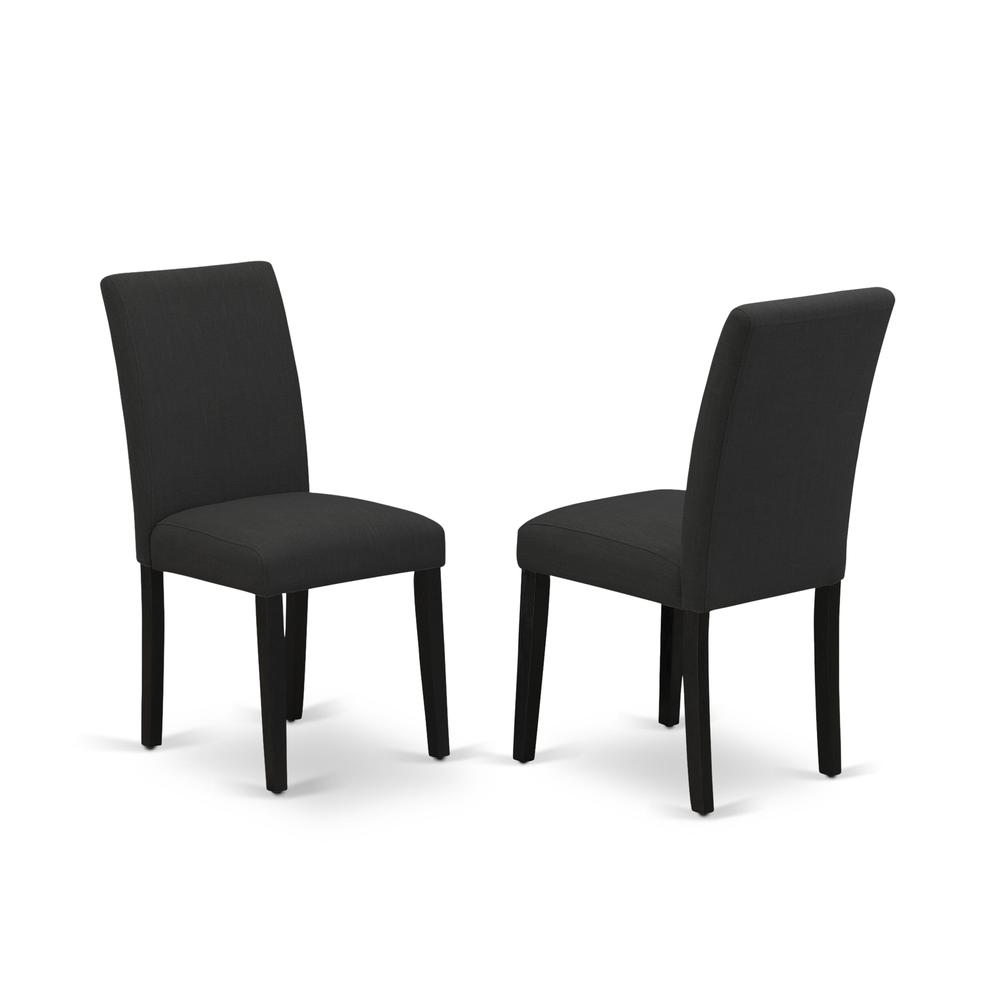 ABP4T55 - Set of 2 - Parson Chairs- Upholstered Dining Chairs Includes Wirebrushed Black Wooden Structure with Black Linen Fabric Seat and Simple Back