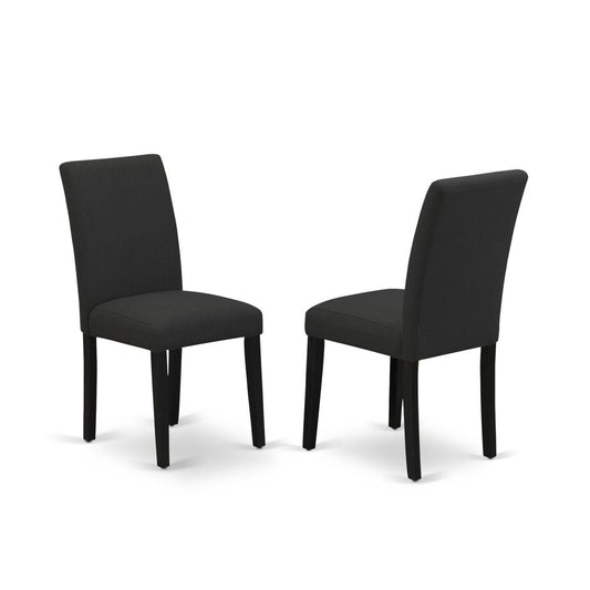 ABP4T55 - Set of 2 - Parson Chairs- Upholstered Dining Chairs Includes Wirebrushed Black Wooden Structure with Black Linen Fabric Seat and Simple Back