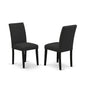 ABP4T55 - Set of 2 - Parson Chairs- Upholstered Dining Chairs Includes Wirebrushed Black Wooden Structure with Black Linen Fabric Seat and Simple Back