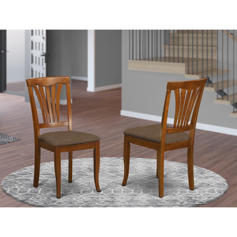 AVC-SBR-C Avon Chair for dining room with Linen Fabric Seat - Saddle Brow Finish