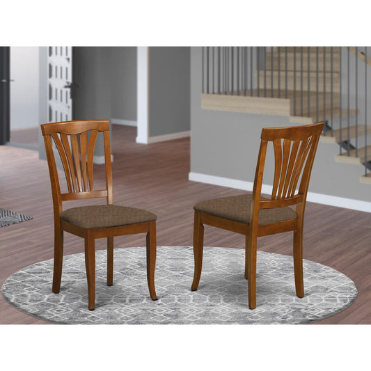 AVC-SBR-C Avon Chair for dining room with Linen Fabric Seat - Saddle Brow Finish