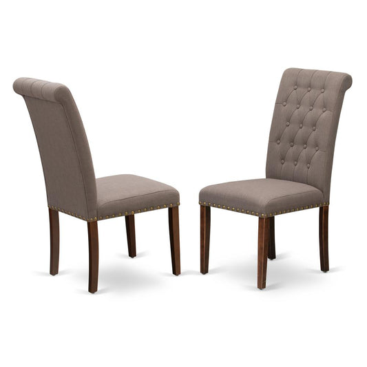 East West Furniture BRP3T18 Bremond Dining Chairs - Dark Coffee Color Linen Fabric, Wooden Mahogany Finish Legs Modern Dining Room Chairs - Set of 2 - Set of 2