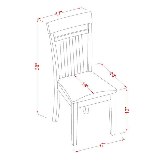 Capri slat back kitchen Chair with Leather Upholstered Seat, Set of 2