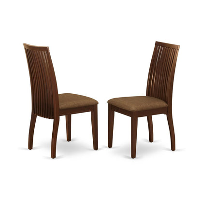 Ipswich Dining Room Chairs - Linen Fabric Upholstered Solid Wood Chairs, Set of 2, Mahogany