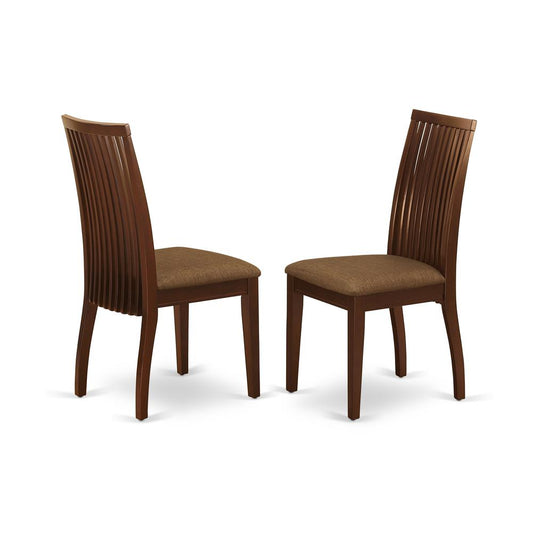 Ipswich Dining Room Chairs - Linen Fabric Upholstered Solid Wood Chairs, Set of 2, Mahogany