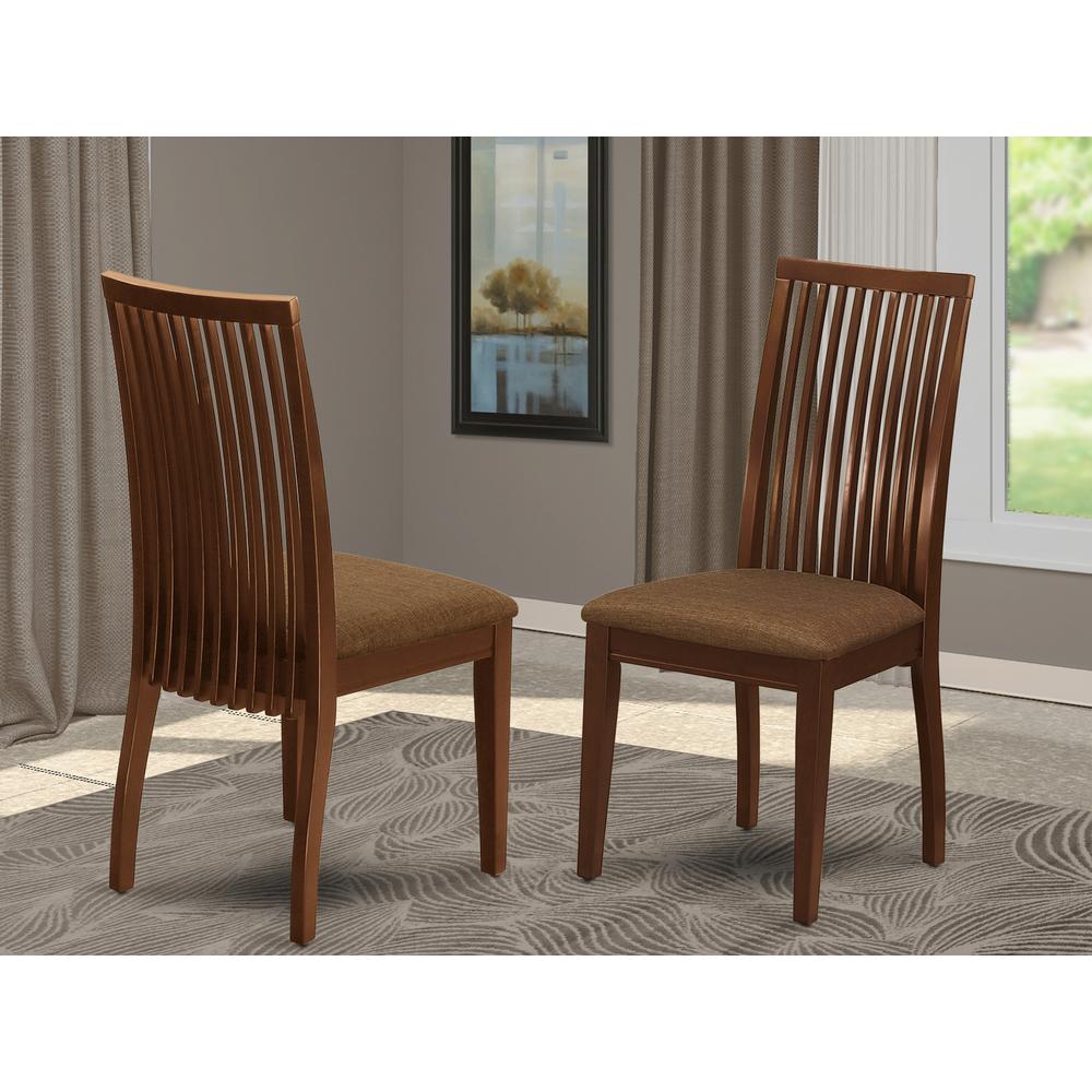Ipswich Dining Room Chairs - Linen Fabric Upholstered Solid Wood Chairs, Set of 2, Mahogany