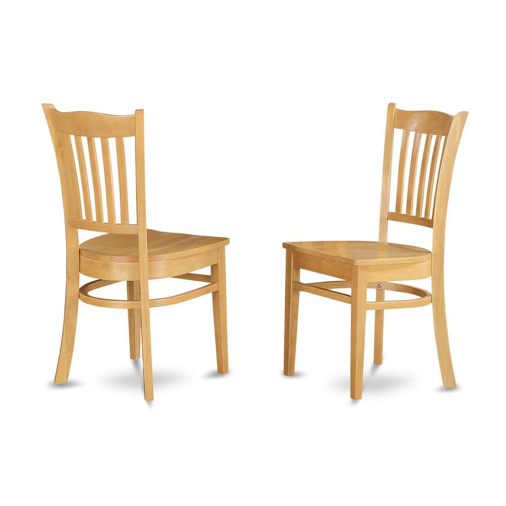 Kitchen Dining Chairs - Slat Back Wooden Seat Chairs, Set of 2, Oak