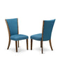 East West Furniture - Set of 2 - Upholstered Chair- Dining Chair Includes Distressed Jacobean Wood Frame with Blue Linen Fabric Seat with Nail Head and Stylish Back