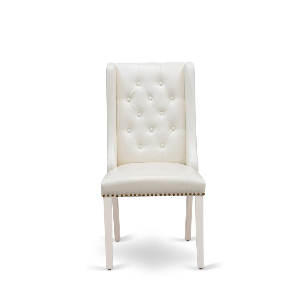 FOP2T44 Mid Century Dining Chairs - Light Grey Linen Fabric Dining Chair and Button Tufted Back with Linen White Rubber Wood Legs - Set of 2 Chairs