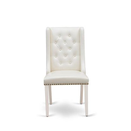 FOP2T44 Mid Century Dining Chairs - Light Grey Linen Fabric Dining Chair and Button Tufted Back with Linen White Rubber Wood Legs - Set of 2 Chairs