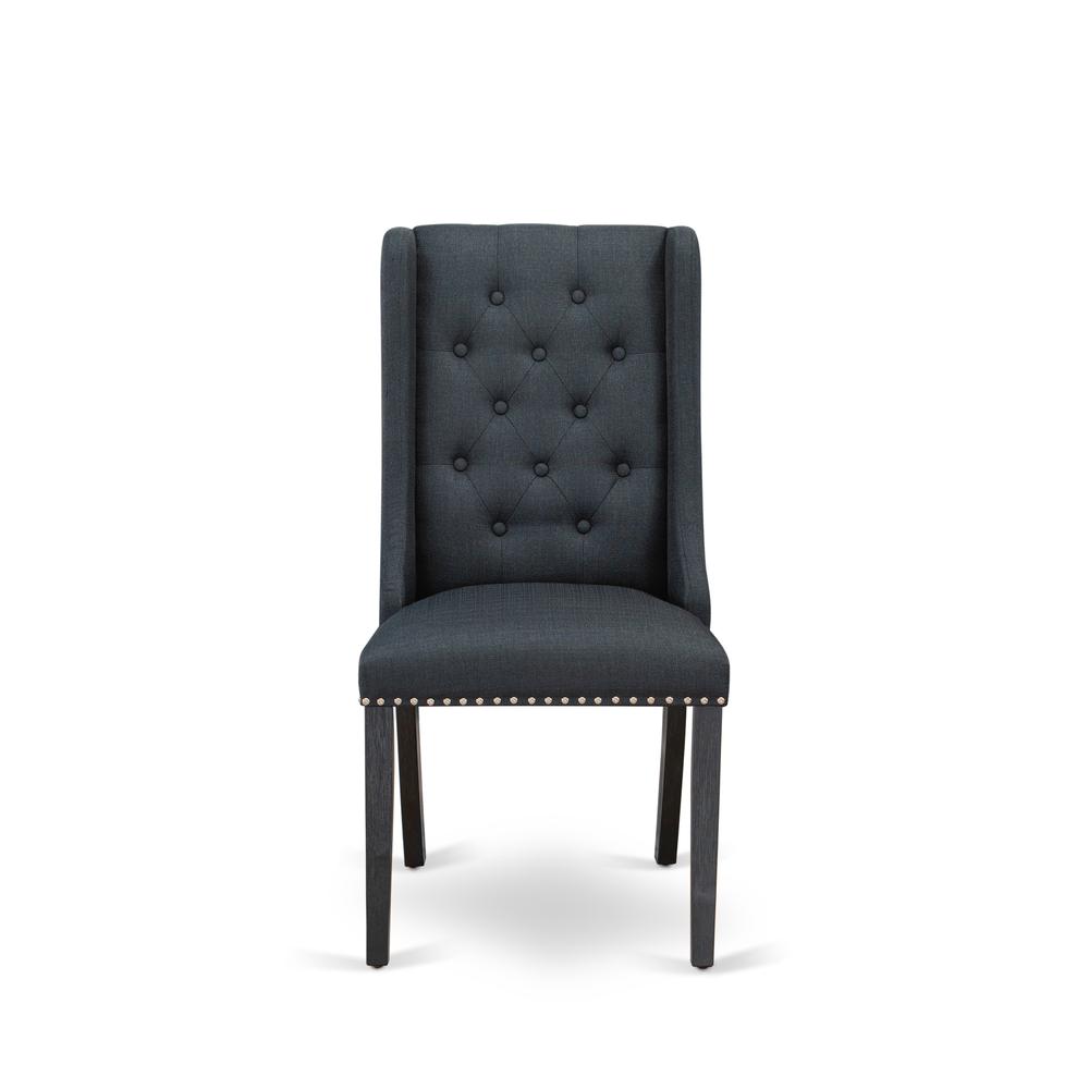 FOP6T24 Dining Room Chairs - Black Linen Fabric Parson Dining Chairs and Button Tufted Back with Wire Brushed Black Rubber Wood Legs - Parson Chairs Set of 2 - Set of 2