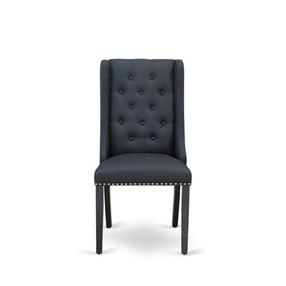 FOP6T24 Dining Room Chairs - Black Linen Fabric Parson Dining Chairs and Button Tufted Back with Wire Brushed Black Rubber Wood Legs - Parson Chairs Set of 2 - Set of 2