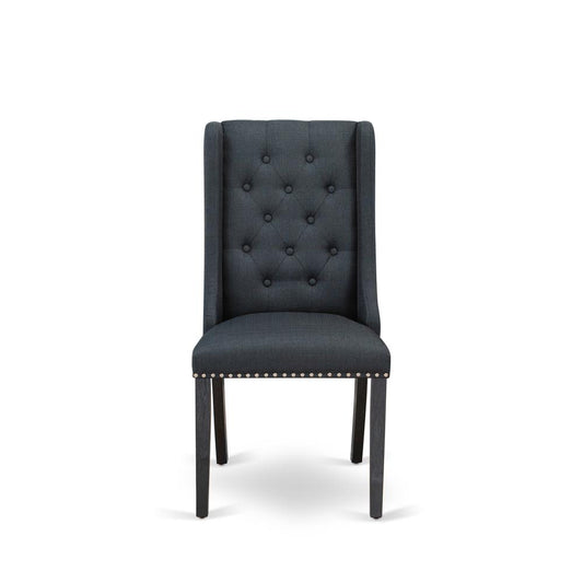 FOP6T24 Dining Room Chairs - Black Linen Fabric Parson Dining Chairs and Button Tufted Back with Wire Brushed Black Rubber Wood Legs - Parson Chairs Set of 2 - Set of 2