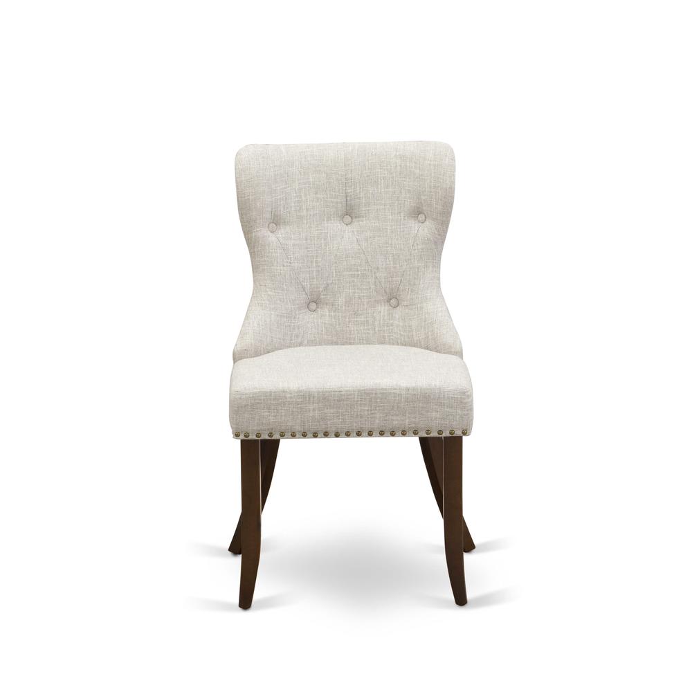 East West Furniture - Set of 2 - Modern Chairs- Kitchen Chair Includes Mahogany Wood Frame with Doeskin Linen Fabric Seat with Nail Head and Button Tufted Back
