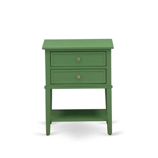 East West Furniture VL-12-ET Modern Wooden Nightstand with 2 Mid Century Wooden Drawers, Stable and Sturdy Constructed - Clover Green Finish