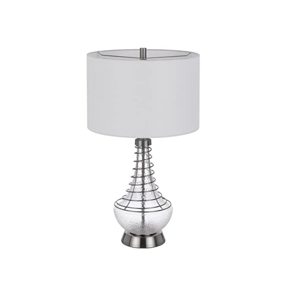 150W 3 Way Baraboo Glass Table Lamp With Wire Guard Design And Drum Fabric Shade