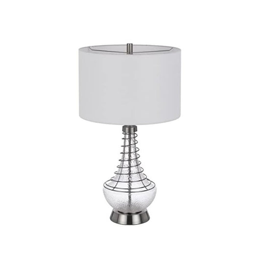 150W 3 Way Baraboo Glass Table Lamp With Wire Guard Design And Drum Fabric Shade