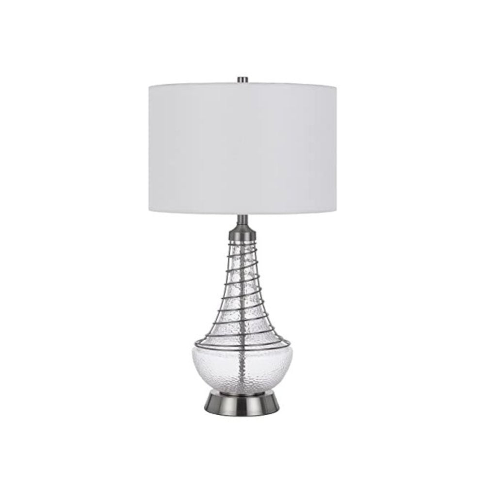 150W 3 Way Baraboo Glass Table Lamp With Wire Guard Design And Drum Fabric Shade