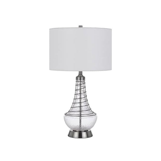 150W 3 Way Baraboo Glass Table Lamp With Wire Guard Design And Drum Fabric Shade