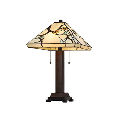 60W X 2 Metal/Resin Tiffany Table Lamp With Pull Chain Switches