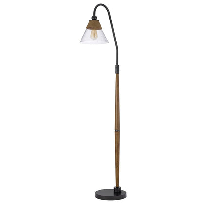 60W Hinton Downbridge Metal Floor Lamp With Faux Wood Pole And Glass Shade