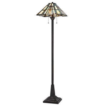 60W X 2 Metal/Resin Tiffany Floor Lamp With Pull Chain Switches
