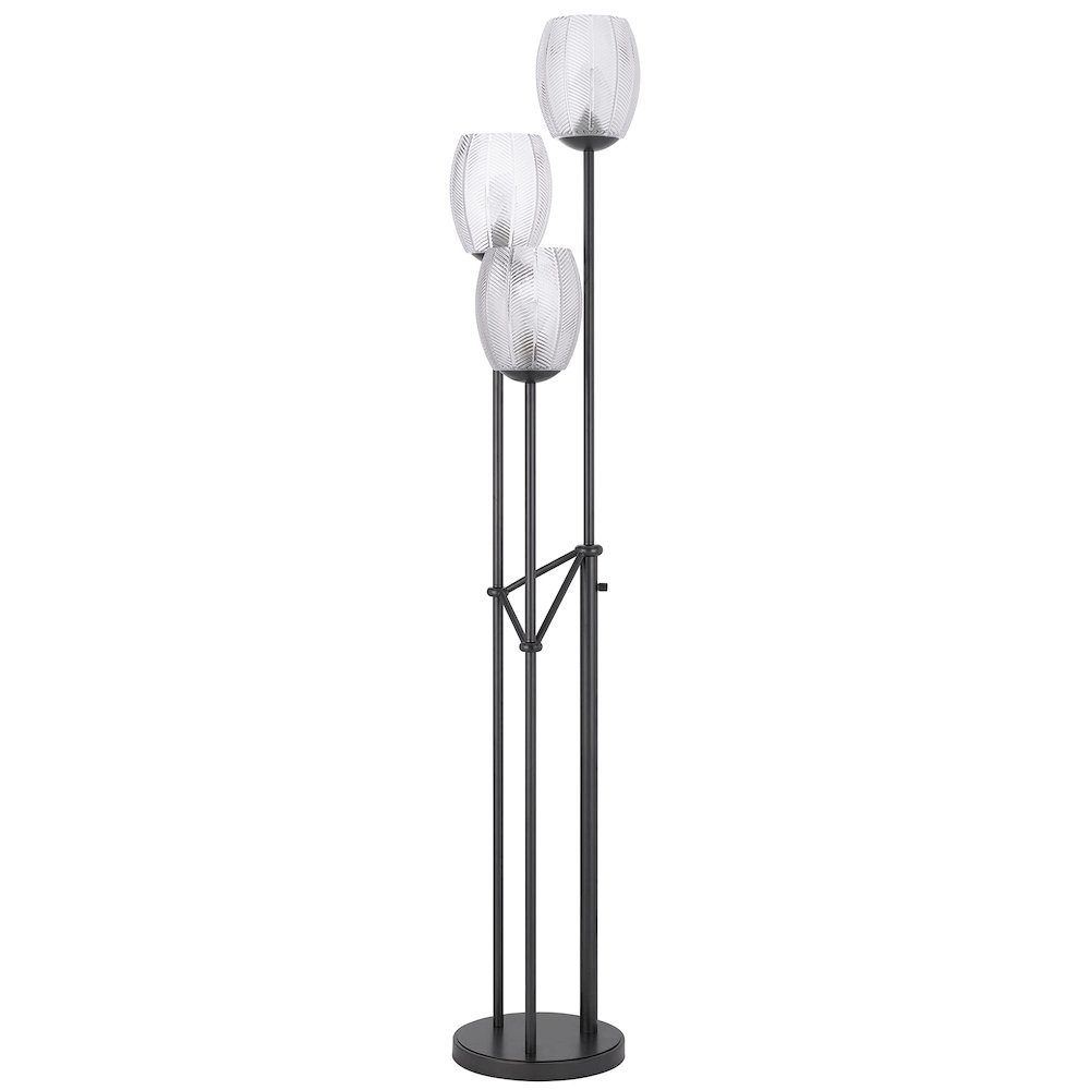 60W X 3 Oconto Metal Floor Lamp With Patterned Glass Shades.