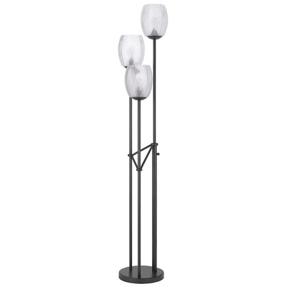 60W X 3 Oconto Metal Floor Lamp With Patterned Glass Shades.